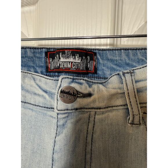 Denim City Patchwork Jeans Waist 34 Y2K Grunge Animal Print Distressed - Picture 2 of 12